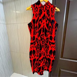 JLo Bright Burnt Orange Leopard Print Dress Size 14